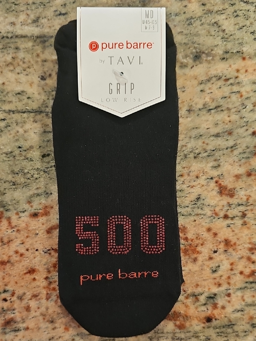 Pure Barre 500 Low Rise Grip Socks in Black with Red Glitter Accent
